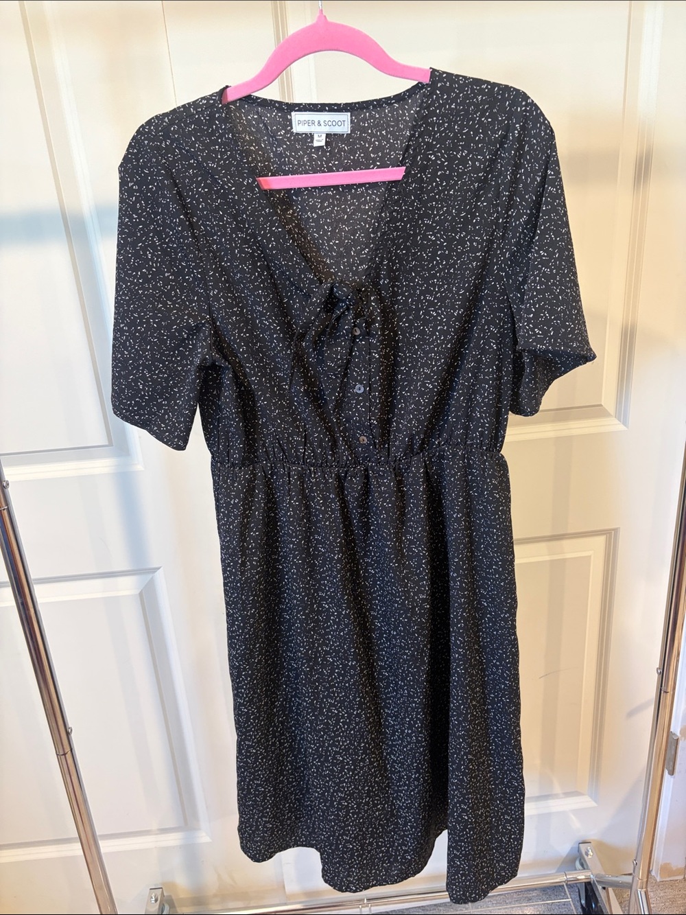 Piper & Scoot Black Speckled Midi Dress with Tie V-Neck